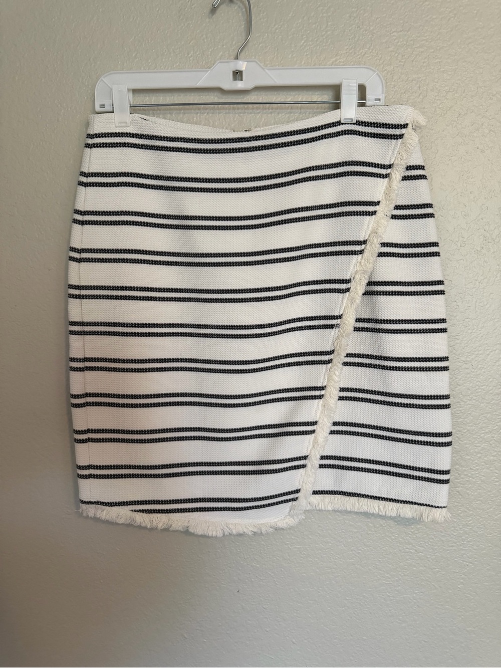 Ivanka Trump White and Black Striped Wrap-Front Mini Skirt